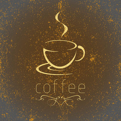 Coffee cup vector logo on grunge background. Cup icon line illustration.