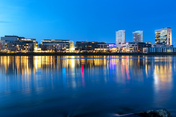 Fototapeta premium Bratilava bussines center and eurovea shopping mall at evening