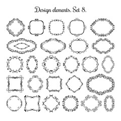 Vintage floral victorian frames. Vector medieval style flourish round and border for wedding cards design collection