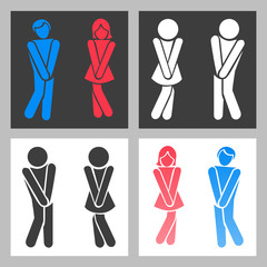 WC sign. Vector funny boy and girl toilet icons or female male bathroom symbols