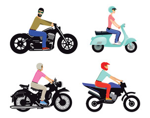 Fototapeta na wymiar Motorradfahrer auf verschiedenen Typen und Modellen