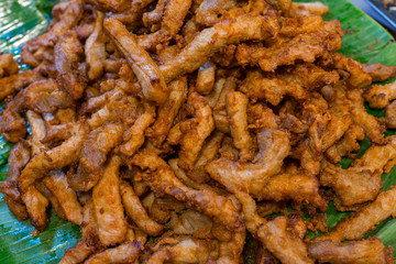 crispy fried pork ready to eat asian street food