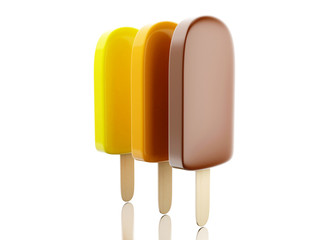 3d Set of chocolate popsicles filled with cream