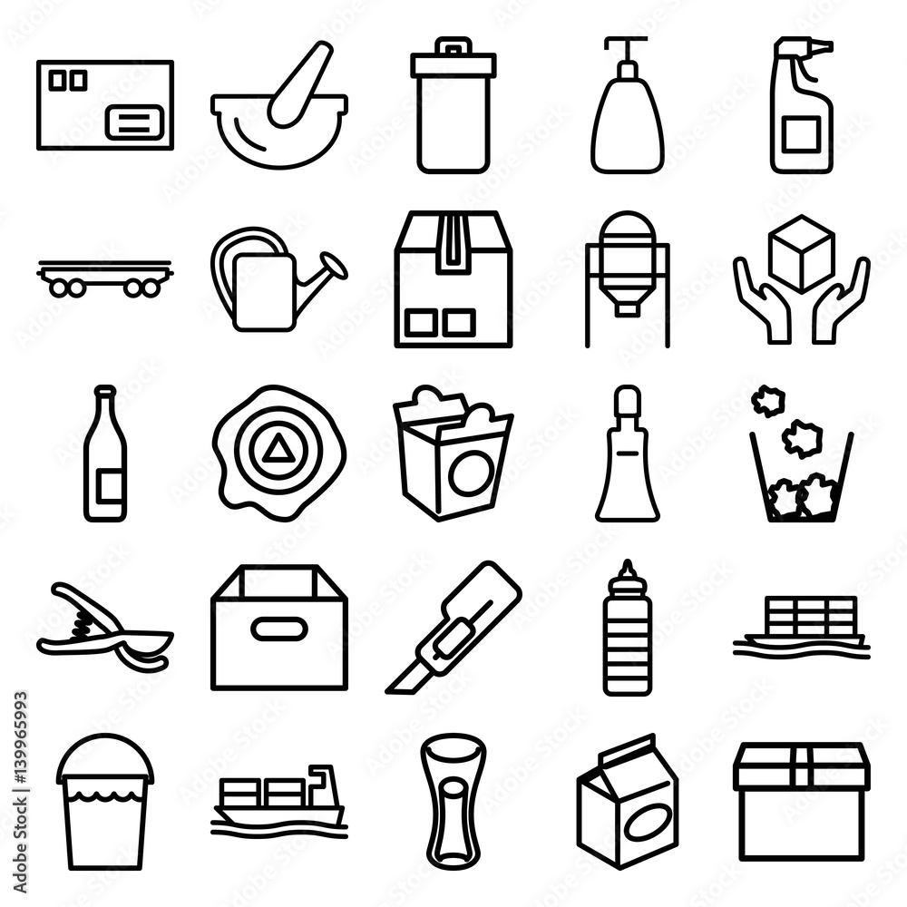 Sticker Set of 25 container outline icons