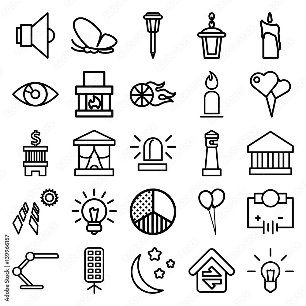 Sticker set of 25 light outline icons