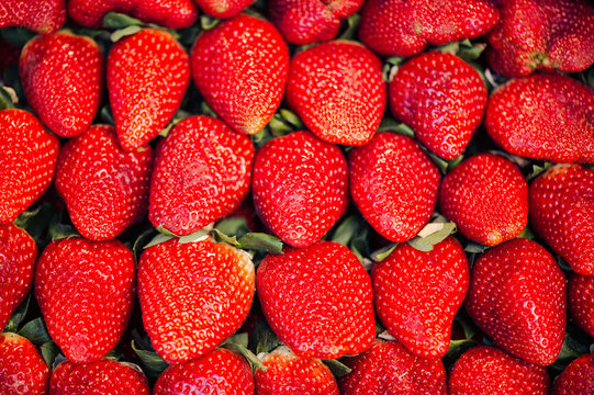 Macro photo of a lot of strawberries in full frame. Food Concept