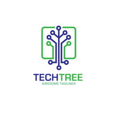 tech tree logo concept- vector logo concept illustration. green network logo sign. Computer technology logo. Vector logo template.