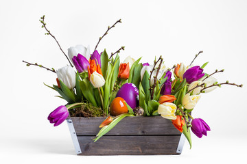 tulips easter bouquet on white background
