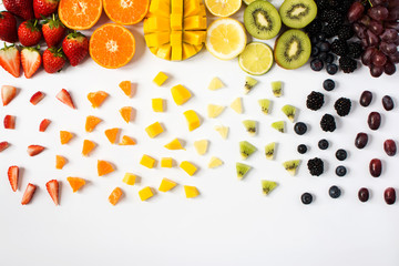 Top view of fruits in raibow colours