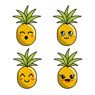 Color Kawaii Faces Pineapple Icon