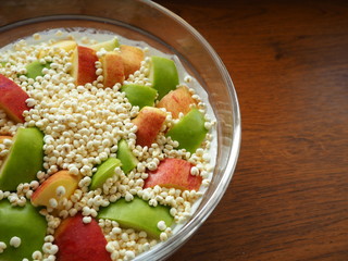 Yogurt with musli, apples and millet, healthy fitness snack