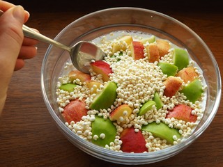 Yogurt with musli, apples and millet, healthy fitness snack