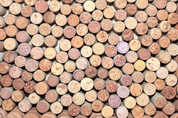 Closeup pattern background of many different wine corks, wine corks background, different wine corks texture