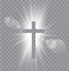 Fototapeta premium Religioush three crosses with sun rays transparent background