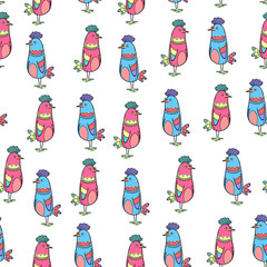 Seamless Pattern of Cute Birds on White Background. Figure for Textiles. Decorative Elements for Postcard Design.