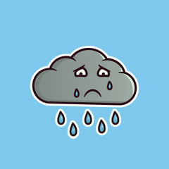 Cloud emoticon crying with rain. Cute vector emoji. Editable stickers in eps10