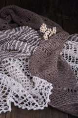 Fototapeta na wymiar Handmade knitted shawl