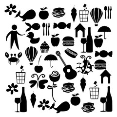 black silhouette set elements daily life icon vector illustration