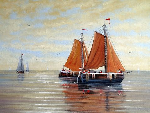 ships, boats, fisherman,oil paintings landscape