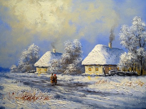 village winter oil paintings landscape