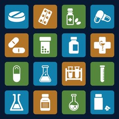 Set of 16 pharmaceutical filled icons