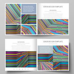 Business templates for square design bi fold brochure, flyer, report. Leaflet cover, abstract vector layout. Bright color lines, colorful style with geometric shapes, beautiful minimalist background.