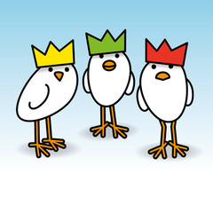 Three Staring White Chicks in Party Hats