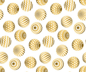 Abstract beads seamless pattern in gold xmas color. Concept yellow metal decorative balls repeatable motif for wrapping paper, fabric, cloth. surface design vector illustration.