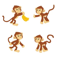 Fotobehang Aap Grappige apen met bananen