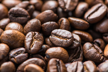 Macro roasted coffee beans