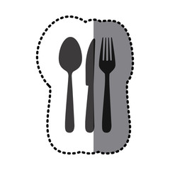 sticker shading monochrome cutlery kitchen elements icon vector illustration