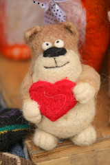 felted bear with a heart