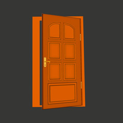 Brown wooden door isolated flat icon on white background