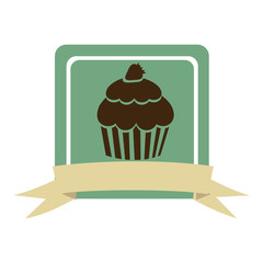 colorful square frame with ribbon and cupcake vector illustration