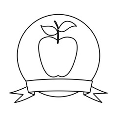 silhouette circular frame with ribbon and apple fruit vector illustration