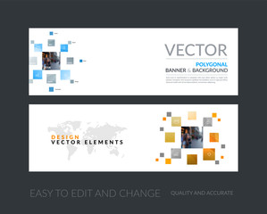 Vector set of modern horizontal website banners with many yellow