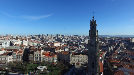 Fototapeta na wymiar Aerial View of Clerigos Church in Porto, Portugal