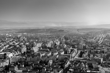 Beautiful black and white  Aerial view of the Deva city from the citadel