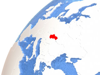 Slovakia on metallic globe with blue oceans