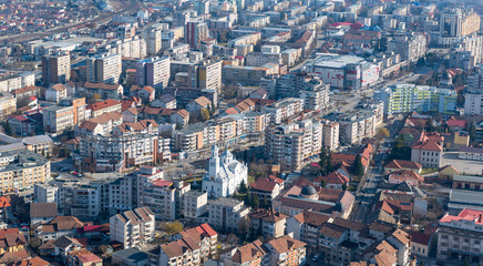 Obraz premium Deva, Romania , March 4, 2017 aerial panoramic view of the city Deva from Romania