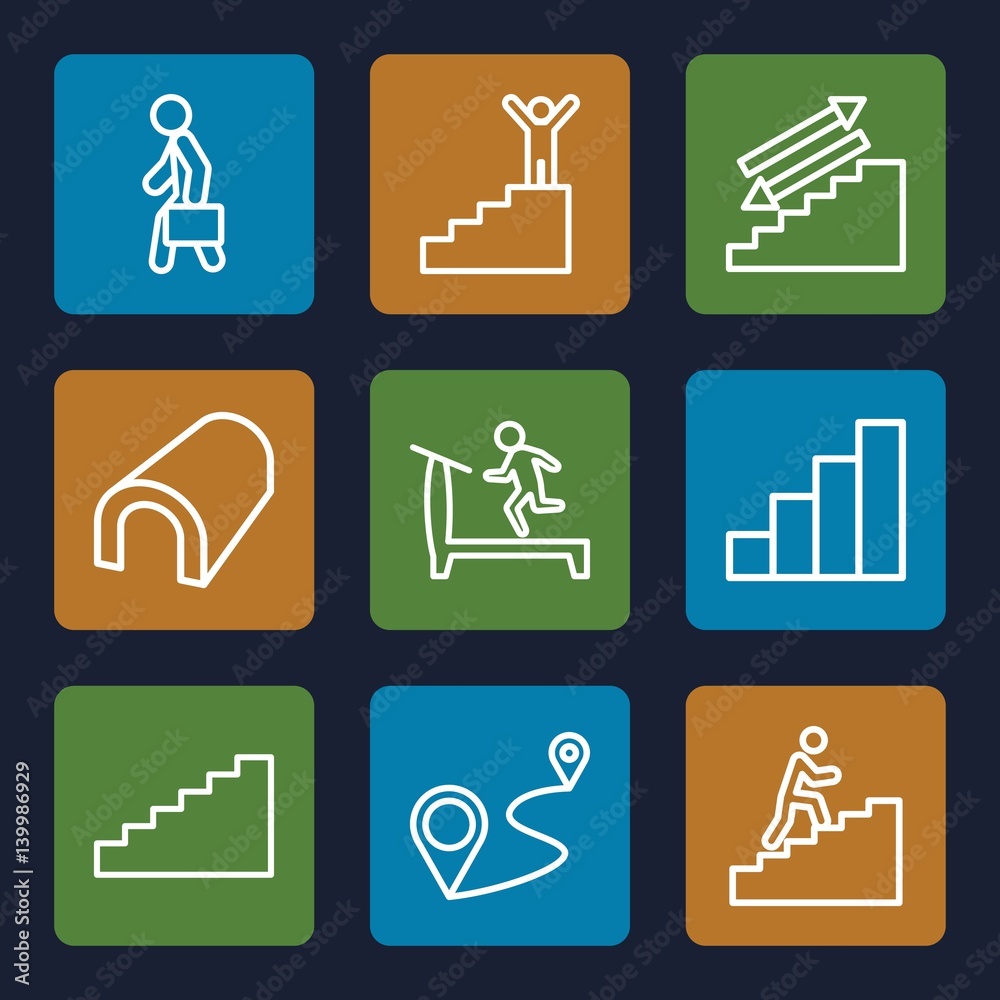Poster set of 9 walk outline icons