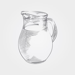 Hand drawn Jug of milk sketch isolated on white background. Sketch style vector illustration