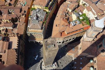 Fototapeta na wymiar Falling from Bologna towers (views over the city)