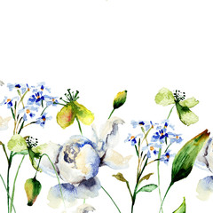 Template for card with decorative wild flowers