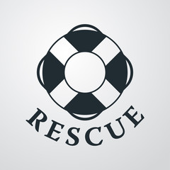 Naklejka premium Icono plano RESCUE con salvavidas en fondo degradado