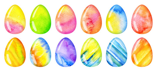 Funny Easter Eggs. Watercolor illustration