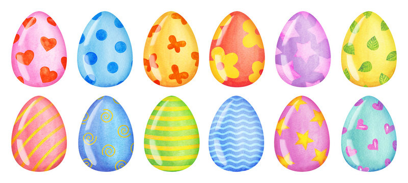 Funny Easter Eggs. Watercolor illustration