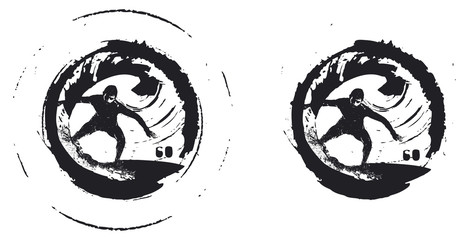 stencil surf circles with pipeline wave and surfer