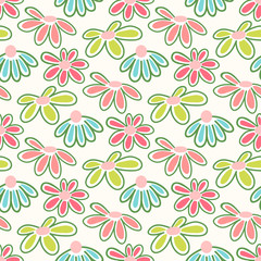 Cute small tiny daisy pattern. Seamless floral background with spring flowers and leaves.
