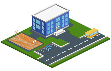 Isometric 3D vector illustration freight train and an express train on a railway track and bridge